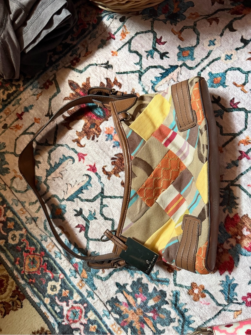 Patchwork Canvas Shoulder Bag in Yellow and Brown - Designer Style